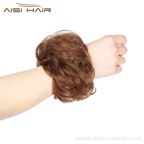 Aisi Hair Brazilian Human Hair Curly Flax Yellow Chignon Bun Elastic Rope Rubber Band Hairpiece Clip In Extension For Women